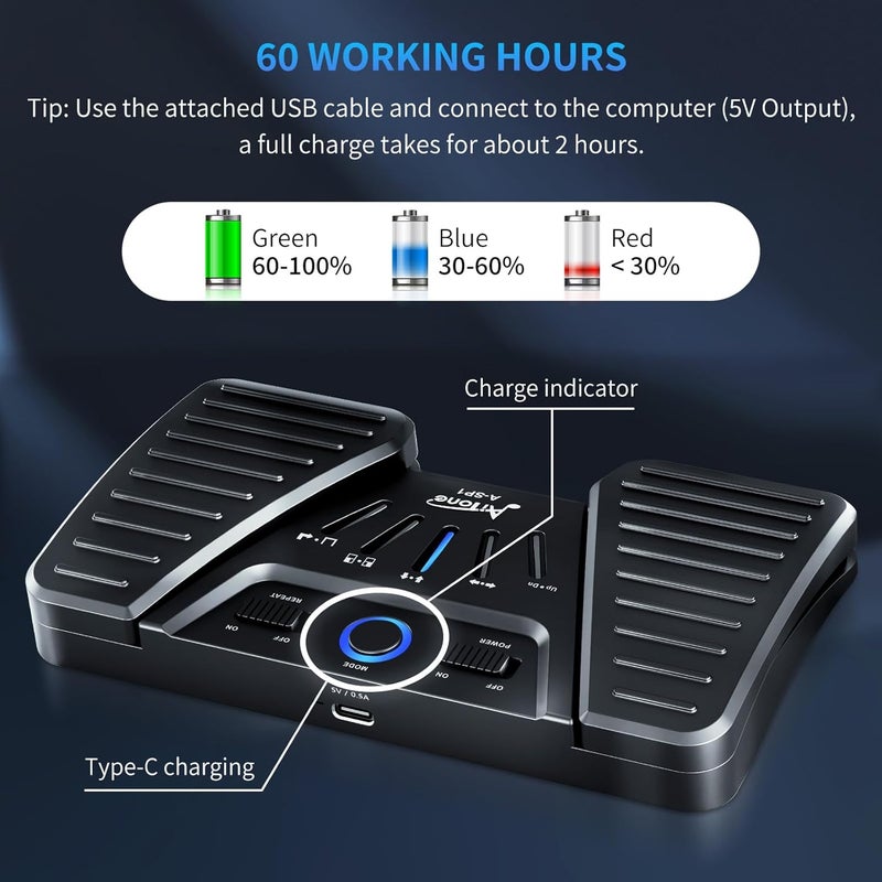 AITONE Wireless Page Turner Bluetooth Foot Pedal Music Page Turner for iPad Tablets Android ios Phones Piano Keyboard Compatible with Various Music App (A-SP1) - Image 3